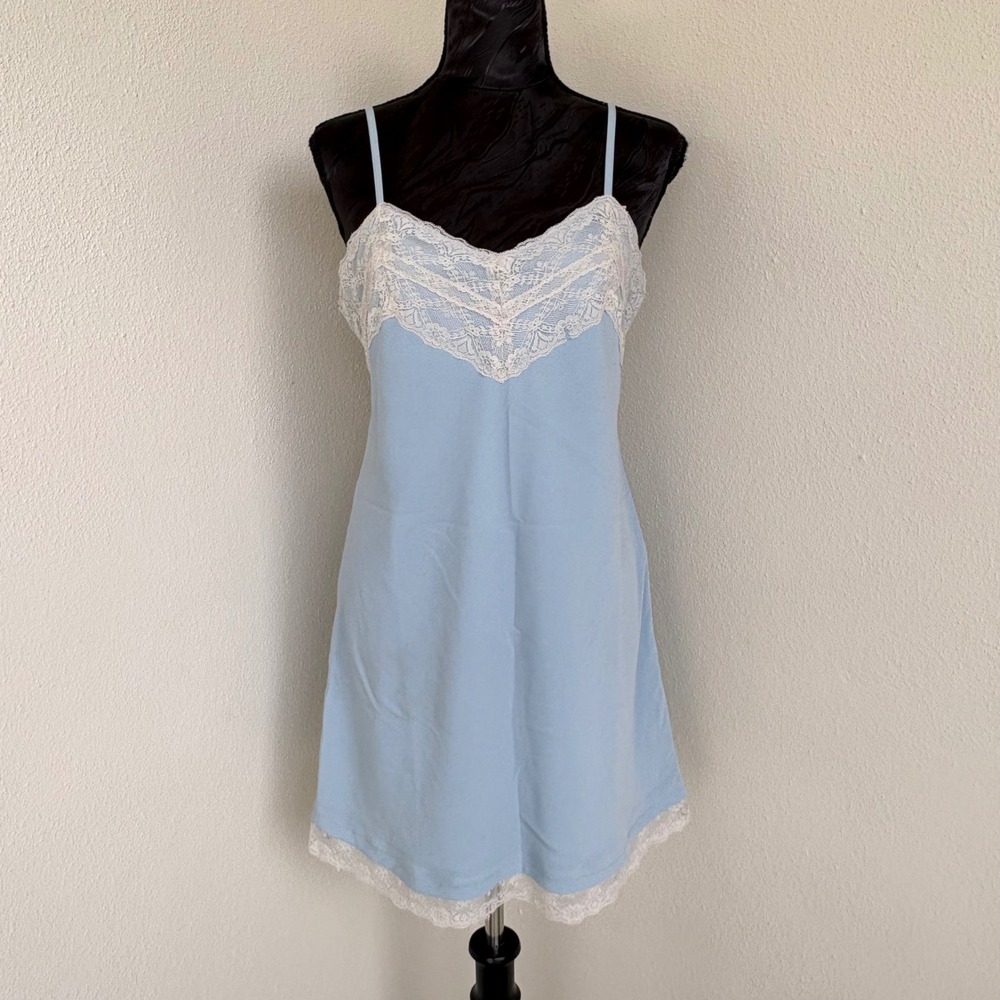 Y2K 90s Abercrombie & Fitch Lace Trim Slip Mini Dress Women S Light Blue